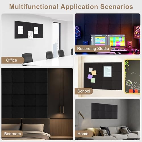 Large Felt Bulletin Board 48" x 36" Self Adhesive Cork Board Alternative 12 Pack Felt Wall Tiles Cork Boards For Walls Thick Slat Wall Panels For Home Office Classroom Decor Pin Board-Black