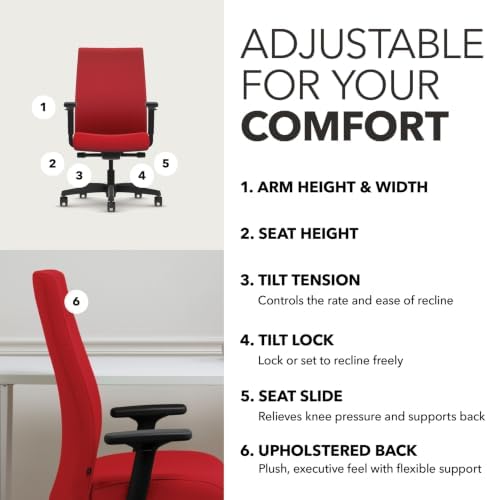 HON Ignition 2.0 Ergonomic Office Chair, Lumbar Support, Desk Chair, Ruby