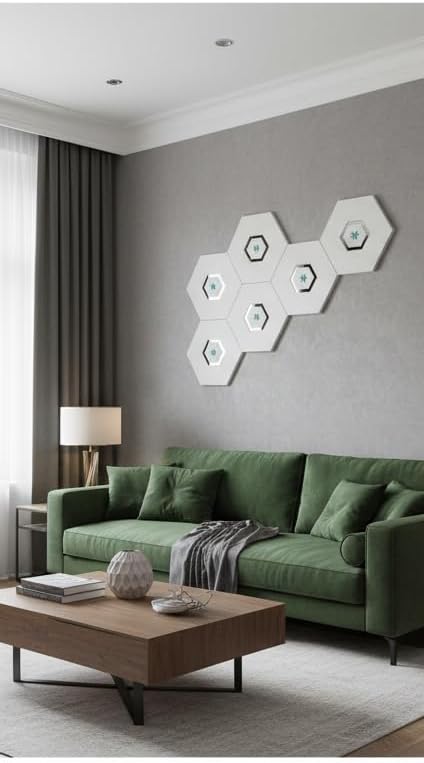 Decorative Wall Acoustic Panel. 12 x 10 x 0.4 inches with an artisan mirror design (Floral-Blue)