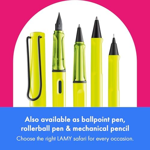 LAMY safari neonyellow - Fountain Pen with ergonomic grip & polished steel nib in size F - ideal for any Writing & Calligraphy - including LAMY T 10 blue cartridge - Right-Handed