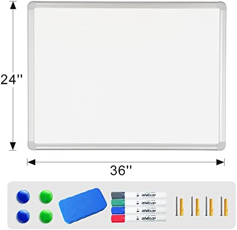 DEVELOP Magnetic Dry Erase White Board 24x36 Inch, Aluminum Frame Wall-Mounted Whiteboard with Detachable Marker Tray & Magnetic Surface for Home Office Classroom Kitchen Memo