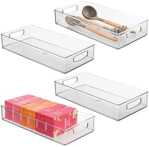 iDesign Stackable Clear Plastic Extra Long Pantry Organizers, 4-Pack