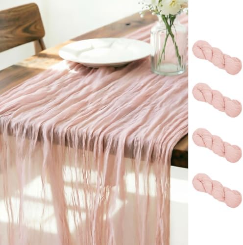LINXTAR Dusty Pink Table Runner Cheesecloth Table Runner 4 Pack 10FT Rustic Spring Easter Table Runner 35 x 122 Inches Boho Decoration for Home Wedding Baby Shower Birthday Party