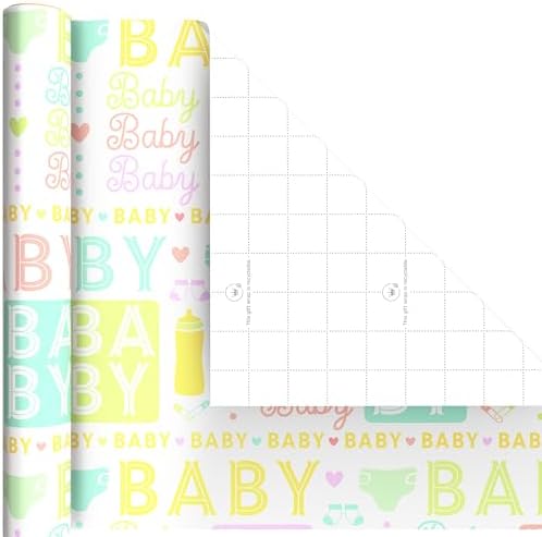 Hallmark Wrapping Paper Mini Rolls, 3-Pack (Baby Shower) 60 Sq. Ft.