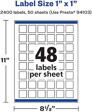 Avery® Matte White Square Labels, Sure Feed® Technology, 1" x 1", 2,400 Matte White Printable Labels
