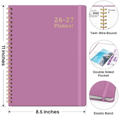 Taja Planner 2026-2027, 8.5" x 11" Calendar Planner, Jul 2026-Jun 2027 | Letter Hardcover Weekly & Monthly Academic Year Planner, Large Planning Agenda With Tabs, School & Office Supplies, Purple