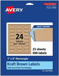 Avery® Kraft Brown Rectangle Labels, Sure Feed® Technology, 1" x 2", 600 Kraft Brown Labels, Print-to-The-Edge, Laser/Inkjet Printable
