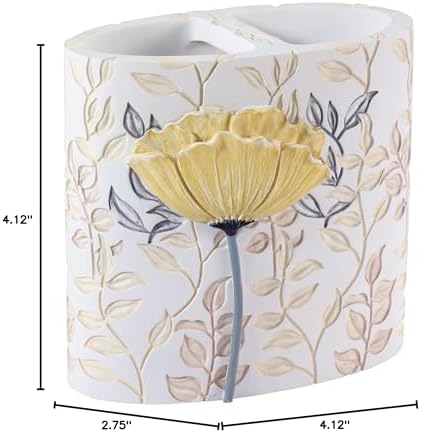 Avanti Linens - Toothbrush Holder, 100% Hand-Painted Resin Bathroom Accessories, Floral Home Decor (Marielle)