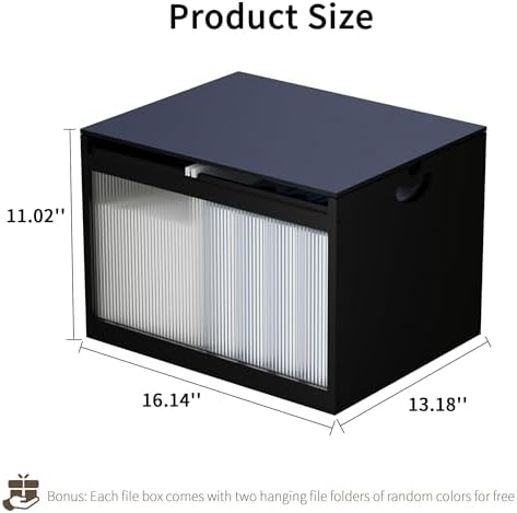 Bamboo Hanging File Organizer, Desktop File Box with Lids, 1 Pack, Black | Removable Lid, Clear Acrylic Side Panels, 2 Hanging Folders Included, Helps Reduce Dust, Letter & Legal Size, Easy Assembly