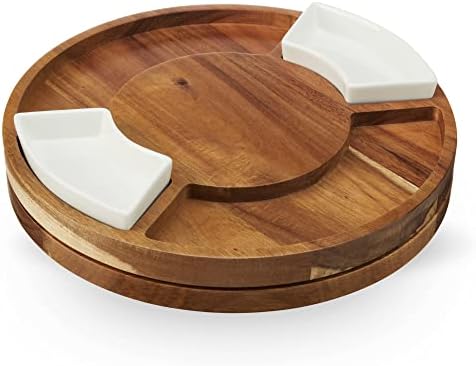 Twine Rotating Wood Serving Board - Round Charcuterie Board - Lazy Susan Wooden Cheese Board Set with Ceramic Dishes - Set of 1