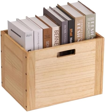 KIRIGEN Stackable Wood Storage Cube with Handles, Open Cubby Bin, Natural