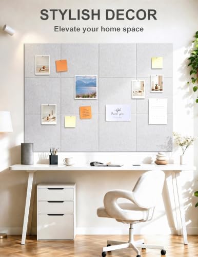 Felt Wall Tiles Bulletin Board Large Cork Board Alternative 12 Pack 11.81”x11.81”x0.47” Felt Pin Board Tack Board with Safe Removable Adhesive Tabs for Home Office School 48x36(Light Camel)