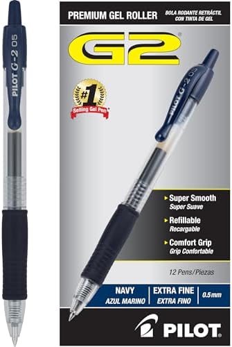 PILOT G2 Premium Retractable Rolling Ball Navy Gel Pens, 0.5mm, 12-Pack