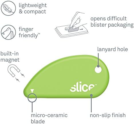 Slice Micro Safety Cutter | Safe Ceramic Box Cutter Lasting 11x Longer than Metal | Keychain Box Opener | 48 Pack | Green