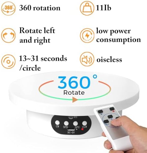 YVV Motorized Rotating Display Stand for Epoxy Glitter Tumbler, 360° Cup Turner Electric Turntable for Products Photography, Adjustable Speed and Direction Bling Bling Tumbler Making Supplies Spinner