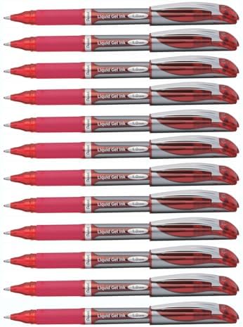 Pentel ENER-GEL Deluxe Liquid Gel Pen, Bold Line, Metal Tip, Red Ink, Box of 12 (BL60-B)