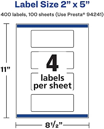 Avery® Printable Durable White Rectangle Labels, Sure Feed® Technology, 2" x 5", Print-to-the-Edge, Waterproof Labels, Laser & Pigment-Based Inkjet Compatible, 400 Total