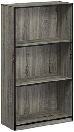 Furinno Basic 3-Tier Book Shelf with Open Shelves, French Oak/Black