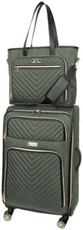 Kenneth Cole REACTION Chelsea 2-Piece Bundle - 20" Chevron Expandable 8-Wheel Carry-On Suitcase & Matching 15" Laptop Tote Bag, Olive