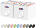 Oterri Portable Collapsible Cardboard File Box with Handle for Letter-Size | 2-Pack. Stainless Steel Handle. Label Stickers Included. Fits Letter Folders (Not Included). Home, Office, School, Dorm, Tax.
