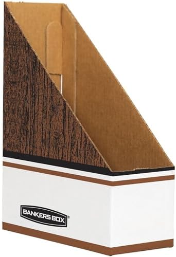 Bankers Box 12-Pack Magazine File Holders, Oversized Letter, Wood Grain | Organize oversized catalogs, manuals, and project binders with extra-capacity files built for heavier materials.