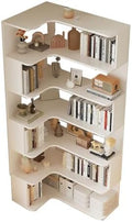 Vertical Wall Corner Shelf with Open Back 7-Shelf Wood Corner Bookshelf Floor Book Rack Multi-Layer Storage Shelf Against the Wall Bookcase White 35" L x 24" W x 75" H