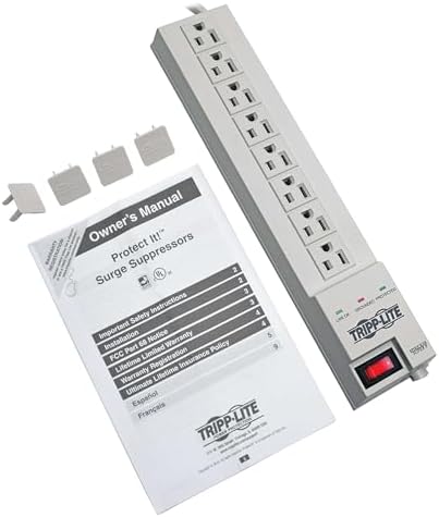 Tripp Lite 8 Outlet Surge Protector Power Strip, 8ft Cord, Right Angle Plug, Lifetime Manufacturer's Guarantee & $35,000 INSURANCE (SK6-6)