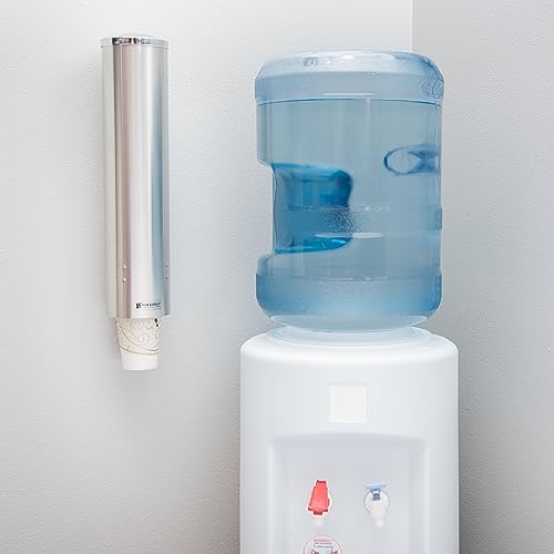 San Jamar Large Pull Type Cup Dispenser – Stainless Steel Cup Dispenser For 6–12 Oz – Perfect For Restaurants, Home & Office, Wall Mount Installation