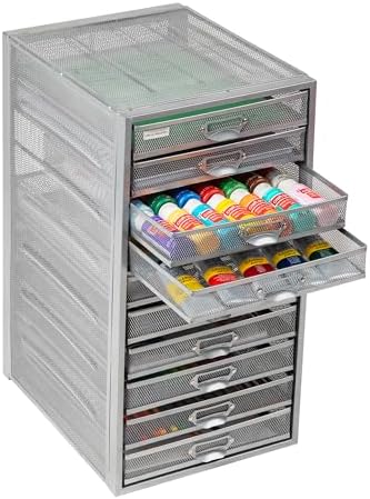 Mind Reader 10-Drawer Desk Organizer for Office Supplies, Crafts, Mail Sorting & More, Metal Mesh, Silver