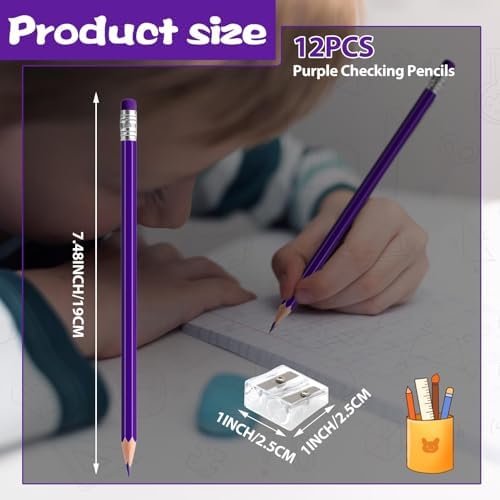 12 PCS Purple Pencils with Eraser, Pre-Sharpened HB Pencils for Writing & Drawing, School Supplies for Kids Homework, Tests, Art Crafts & Teacher Grading (Purple)