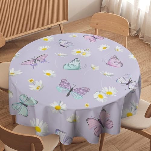 Butterfly Tablecloth, Watercolor Daisy Flowers Rustic Spring Summer Floral Butterfly Table Cover for Indoor Outdoor Patio Party Picnic Wedding Home Kitchen Dinner Table Decor, 70x70in