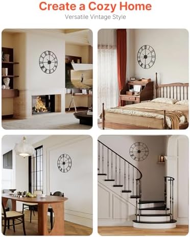 VEVOR Large Wall Clock, 24 in Wall Clock Roman Numerals, Battery Operated Non Ticking Classic Decorative Round Clocks, for Living Room Bedroom Office Kitchen Dining Room Home Decor