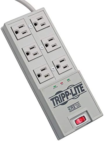 Tripp Lite 6 Outlet Surge Protector Power Strip, 6ft Cord, Right-Angle Plug, & $50,000 Insurance (TR-6) Grey
