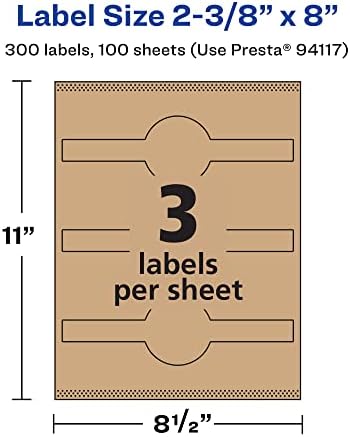 Avery® Kraft Brown Wraparound Band Labels, Sure Feed® Technology, 2-3/8" x 8", 300 Kraft Brown Labels, Laser/Inkjet Printable Labels