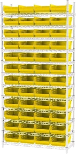 Akro-Mils 30150 Heavy Duty Plastic Shelf Bins, 12"x 8"x 4", Yellow, 12-Pack