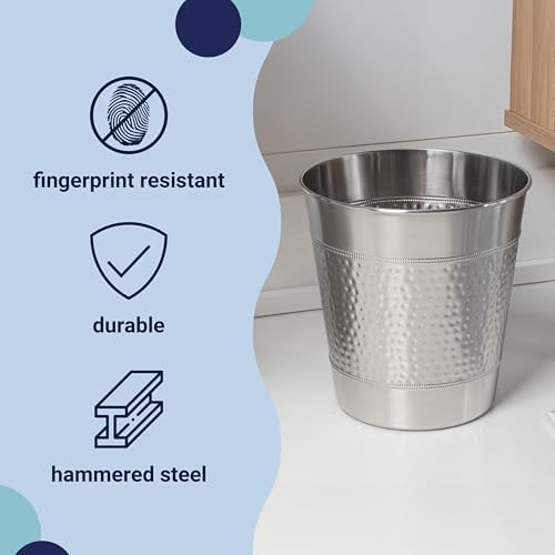 happimess Riley 2 Gal Hammered Steel Bin 10" H, Brushed Steel