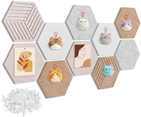 Felt Bulletin Board Tiles, 10 Pack, Hexagon 12 x 10 Inch