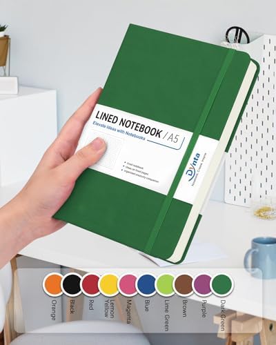 Dynta Hardcover Journal Notebooks, 10 Packs A5 Lined Journals Bulk for Writing 200 Pages/100Sheets, 8.4 x 5.8 inch, Classic Ruled Notebook for Work/Travel/College/Note Taking(Dark Green)