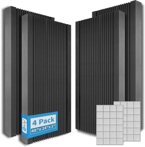 Art3d 4-Pack High-Density Wedge Design Acoustic Foam Panels, 48 x 24 x 2 in