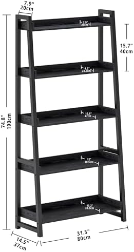 IRONCK Ladder Shelf 5-Tier 74.8in Tall, Industrial Bookcase and Bookshelf