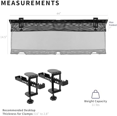VIVO No Drill Clamp-on 44 inch Mesh Net Under Desk Cable Management Wire Organizer, Adjustable Home Office Standing Desk Cord Storage Sleeve, Black, DESK-AC44MH