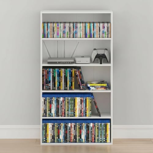 Furinno Basic DVD Shelf, 5-Tier CD Rack, Cube Storage, White | 7 x 24 x 44, Open Shelf for DVD Blueray Game Disc, Organizer Media Shelf, for Living Room, Bedroom, Home Office