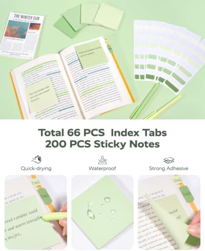 Four Candies Green School Supplies with Case College Essentials | Pens with Black Ink, Correction Tapes, Pastel Highlighters, Mechanical Pencils, Sticky Notes, Index Post for Study Stationary
