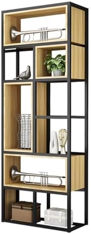 Wood Industrial Cube Bookcase with Shelves & Open Back Iron Bookshelf Floor Steel & Wood Shelf Multi-Layer Shelf Storage Rack Office Partition Display Rack Natural 31.5" L x 9.8" W x 94.5" H