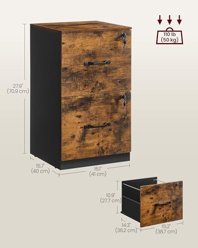 VASAGLE 2 Drawer File Cabinet with Locks, for A4, Letter Sized Documents