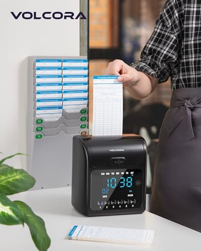 Volcora Expandable Time Card Rack 20 Pockets, Time Card Holder Wall Mount with 20 Number Stickers and 2 Screws, for Attendance Recorder
