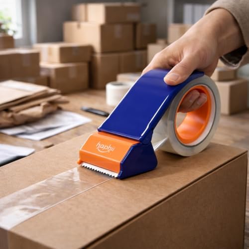 Packing Tape with Dispenser, Heavy-Duty Clear BOPP, Strong Adhesive, 48 mm x 66.6 yd, 4 Rolls + 2 Dispensers