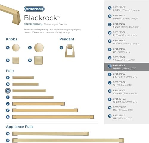 Amerock | Cabinet Pull | Champagne Bronze | 5-1/16 inch (128 mm) Center to Center | Blackrock | 1 Pack | Drawer Pull | Drawer Handle | Cabinet Hardware