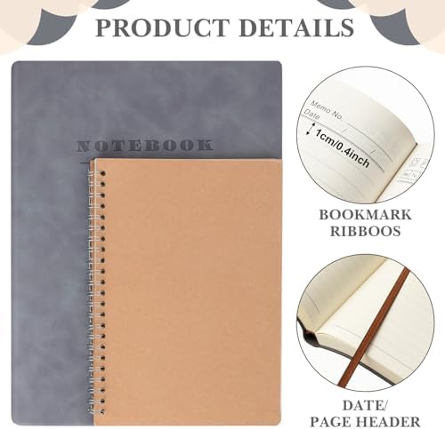 SATINIOR 5 Pack A4 Notebooks Leather Softcover Journal, Gray