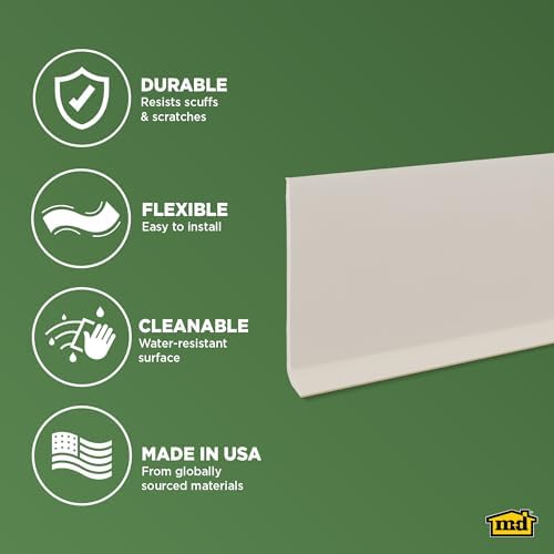 MD Building Vinyl Wall Base, Almond, 4in x 48in, 0.08in Thick
